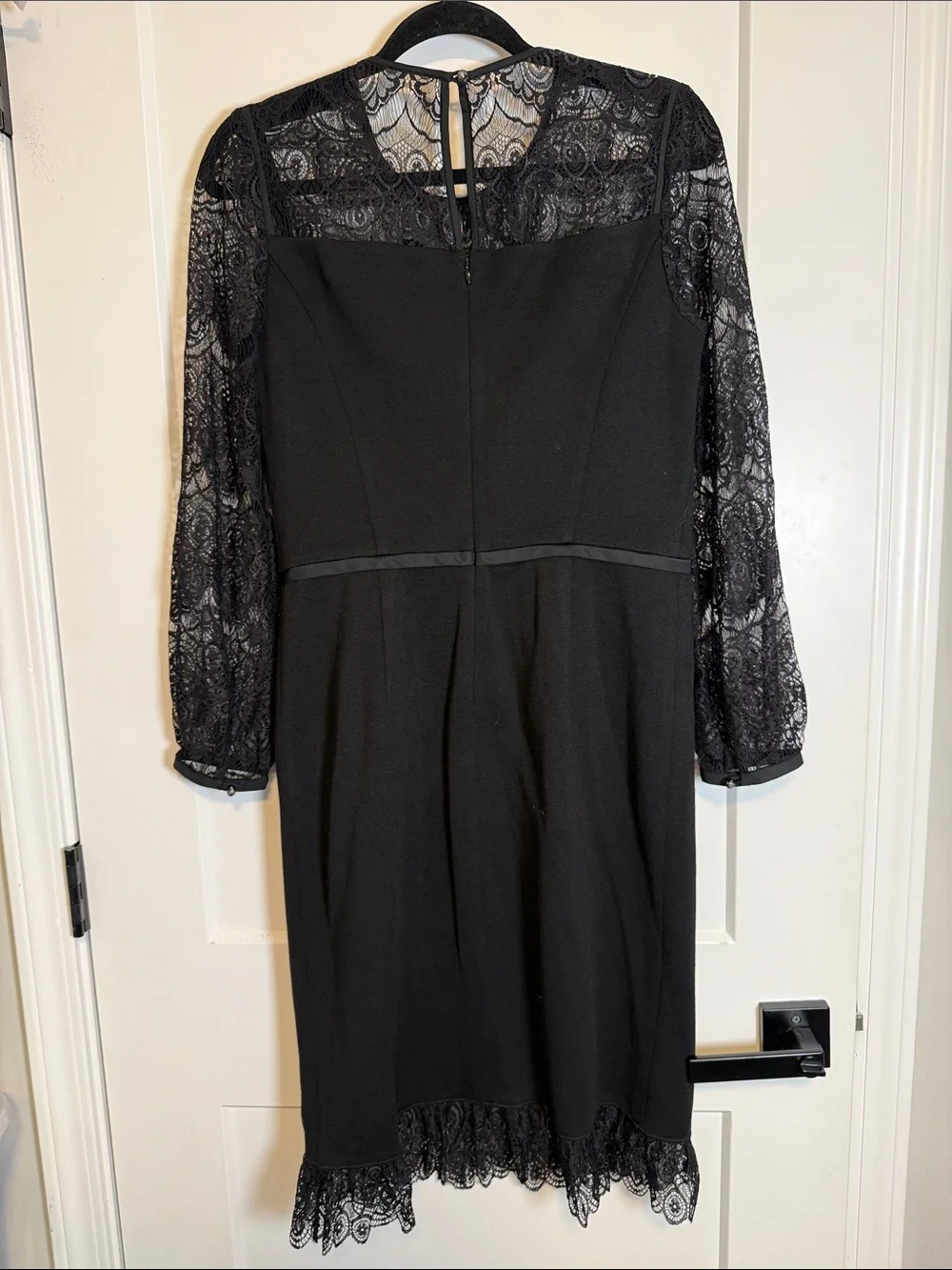 Tory Burch Tiana Black Lace-Top Wool Blend Sheath Dress - medium